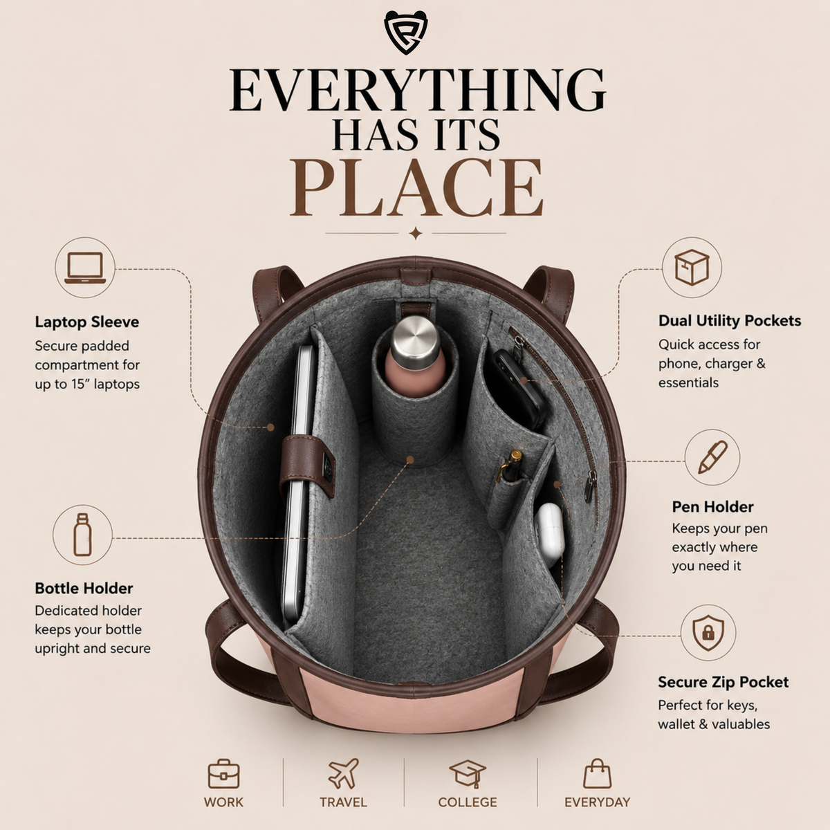 The Rose Cocoa Tote